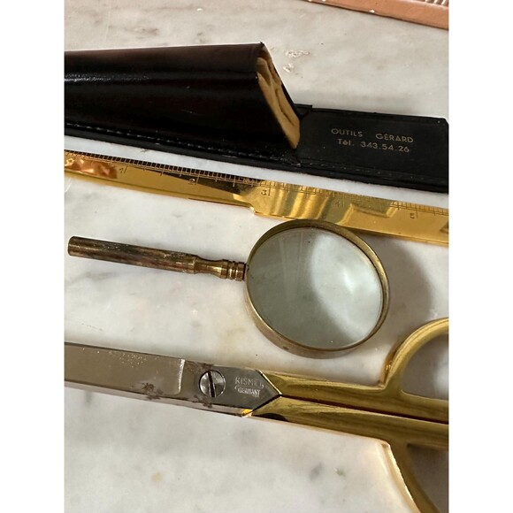 French Vtg Office Set: Letter Opener, Magnifying Glass, Kismet Germany Scissors - Picture 4 of 4